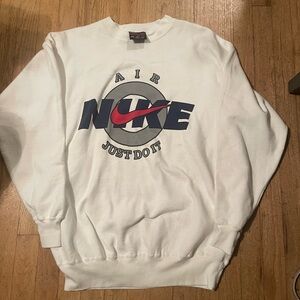 Nike White and Red Men's Crewneck Sweater